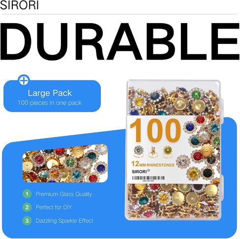 100Pcs 12MM Rhinestones for Crafting Crystal Rhinestones for Crafts Bulk Metal Flat Back Rhinestones for Clothes Rhinestones for Bedazzling (Assorted) in Saudi Arabia