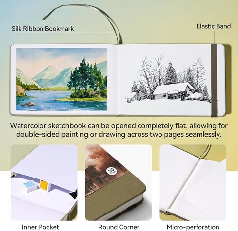 Lightwish Watercolor Sketchbook, 100% Cotton Cold Press Art Supplies Watercolor Paper Journal 7.6 * 5.1In, 2 Pack 40 Sheets (140lb/300gsm), Acid-Free for Watercolors, Gouache, Acrylics in Kuwait