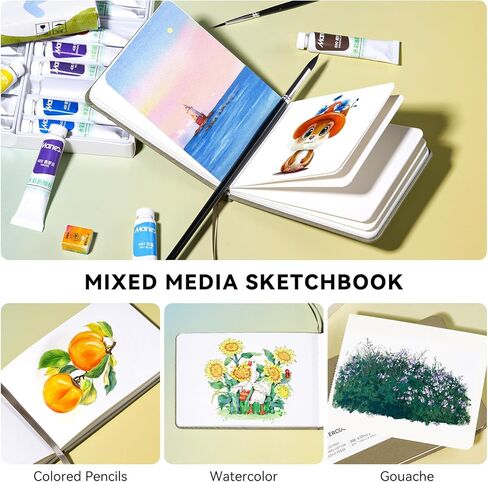 Lightwish Watercolor Sketchbook, 100% Cotton Cold Press Art Supplies Watercolor Paper Journal 7.6 * 5.1In, 2 Pack 40 Sheets (140lb/300gsm), Acid-Free for Watercolors, Gouache, Acrylics in Kuwait