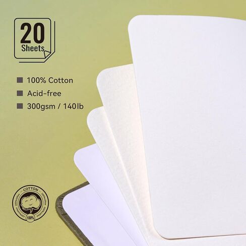 Lightwish Watercolor Sketchbook, 100% Cotton Cold Press Art Supplies Watercolor Paper Journal 7.6 * 5.1In, 2 Pack 40 Sheets (140lb/300gsm), Acid-Free for Watercolors, Gouache, Acrylics in Kuwait