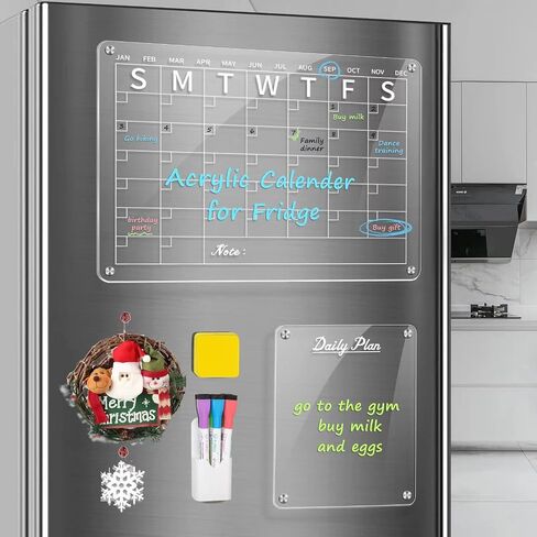 تقويم الأكريليك المغناطيسي للثلاجة 16 "x12" Clear Clendar التقويم الجاف للمحو الجاف للمحفزات المغناطيسية (2 مجموعة) من السبورة المغناطيسية للثلاجة ، وتشمل 6 أنواع منتجات in Saudi Arabia