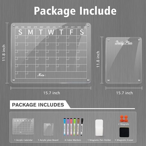 تقويم الأكريليك المغناطيسي للثلاجة 16 "x12" Clear Clendar التقويم الجاف للمحو الجاف للمحفزات المغناطيسية (2 مجموعة) من السبورة المغناطيسية للثلاجة ، وتشمل 6 أنواع منتجات in Saudi Arabia