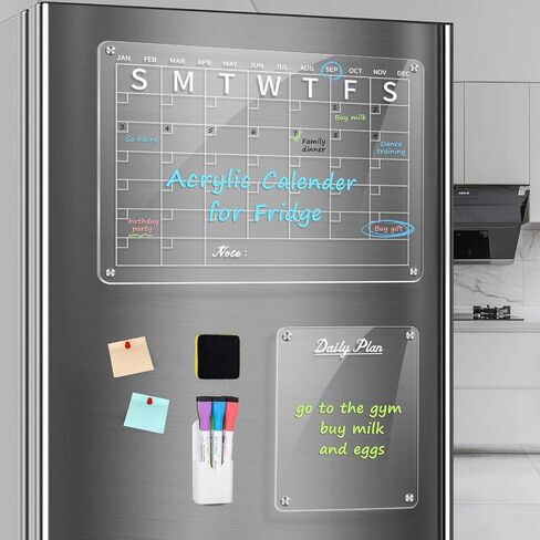 تقويم الأكريليك المغناطيسي للثلاجة 16 "x12" Clear Clendar التقويم الجاف للمحو الجاف للمحفزات المغناطيسية (2 مجموعة) من السبورة المغناطيسية للثلاجة ، وتشمل 6 أنواع منتجات in Saudi Arabia
