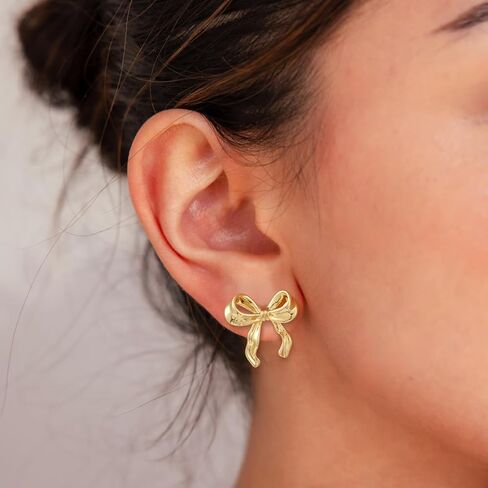 CAROVO Stud Earrings for Women Dainty Gold Hoop Earring 14K Gold Plated Cartilage Earring Sets Tiny Bow Butterfly CZ Stud Small Chunky Open Hoop Earrings Set Multiple Piercing for Women in Kuwait