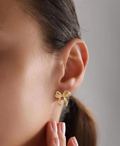 CAROVO Stud Earrings for Women Dainty Gold Hoop Earring 14K Gold Plated Cartilage Earring Sets Tiny Bow Butterfly CZ Stud Small Chunky Open Hoop Earrings Set Multiple Piercing for Women in Kuwait