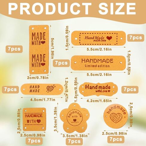 56 PCS ملصقات جلدية مصنوعة يدويًا للحياكة الكروشيه العلامات المخصصة لعلامات الألياف الدقيقة قابلة للطي ، علامات متماسكة على إكسسوارات مع ثقب للقبعات بينز أحذية الحياكة in Kuwait