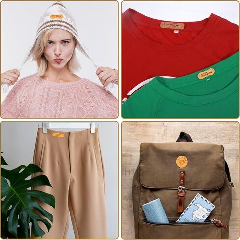 56 PCS ملصقات جلدية مصنوعة يدويًا للحياكة الكروشيه العلامات المخصصة لعلامات الألياف الدقيقة قابلة للطي ، علامات متماسكة على إكسسوارات مع ثقب للقبعات بينز أحذية الحياكة in Kuwait