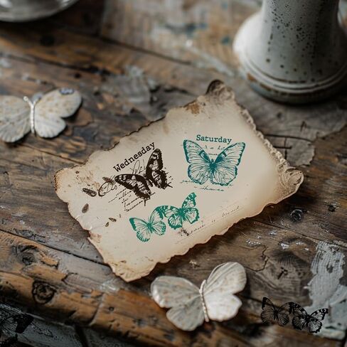 PH PandaHall Butterfly Clear Stamps, Vintage Week Label Silicone Stamp Transparent Seal Stamps Rubber Stamps for Paper Crafting Handmade Crafts Scrapbooking Supplies Crafts, 4.3x6.29inch in Saudi Arabia