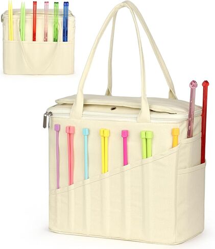 منظم كيس الكروشيه الكبير ، حقيبة حياكة لتخزين الغزل - حقيبة خيوط وحمل منظم ، حامل الغزل للكروشيه ، إكسسوارات الكروشيه ، خيوط الكروشيه ، هدايا باردة للكروشيهات ، أبيض in Kuwait