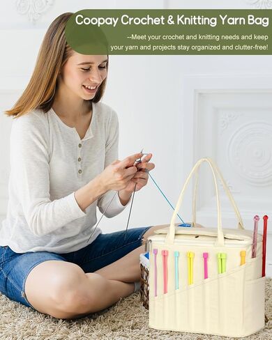 منظم كيس الكروشيه الكبير ، حقيبة حياكة لتخزين الغزل - حقيبة خيوط وحمل منظم ، حامل الغزل للكروشيه ، إكسسوارات الكروشيه ، خيوط الكروشيه ، هدايا باردة للكروشيهات ، أبيض in Kuwait