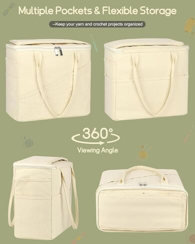 منظم كيس الكروشيه الكبير ، حقيبة حياكة لتخزين الغزل - حقيبة خيوط وحمل منظم ، حامل الغزل للكروشيه ، إكسسوارات الكروشيه ، خيوط الكروشيه ، هدايا باردة للكروشيهات ، أبيض in Kuwait