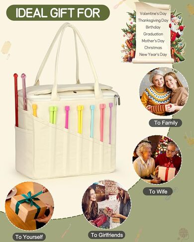 منظم كيس الكروشيه الكبير ، حقيبة حياكة لتخزين الغزل - حقيبة خيوط وحمل منظم ، حامل الغزل للكروشيه ، إكسسوارات الكروشيه ، خيوط الكروشيه ، هدايا باردة للكروشيهات ، أبيض in Kuwait