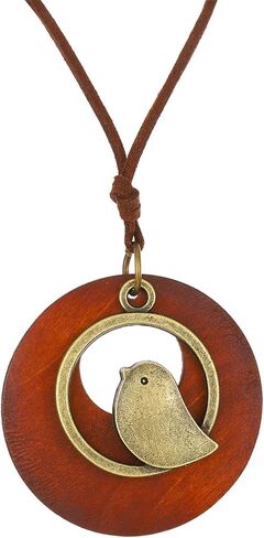 WCRAZYE Leather Cord Necklace for Women Handmade Boho Choker Necklace Long Bird Leather Pendant Bohemian Sweater Chain Neckalce Vintage Alloy Pendant Leather Rope Necklace Wooden Necklaces in Saudi Arabia