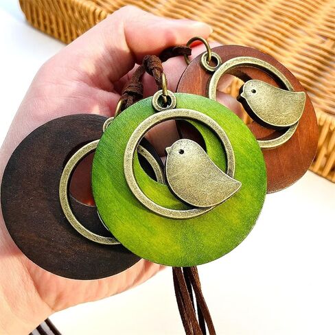 WCRAZYE Leather Cord Necklace for Women Handmade Boho Choker Necklace Long Bird Leather Pendant Bohemian Sweater Chain Neckalce Vintage Alloy Pendant Leather Rope Necklace Wooden Necklaces in Saudi Arabia
