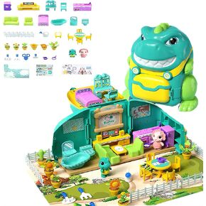Dinosaur Themed Scene Simulation Compact Playset Toy Set, Equipped with Lighting and Sound Effects, Home AZccessories, 2Image Dolls, Stickers and Instructions, and Travel Toy Toys for Children