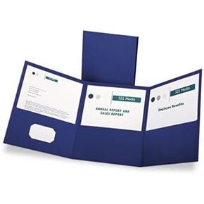 Tri-Fold Folder w/3 Pockets, Holds 150 Letter-Size Sheets, Blue