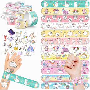 48PCS Caticorn Party Favors - 24PCS Tattoos & 24PCS Slap Bracelets - Cat Unicorn Birthday Supplies, Kitty-Themed Decorations, Classroom Prizes, Gifts for Girls & Boys