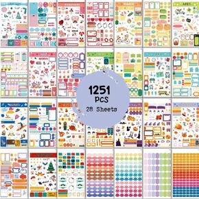 28 Sheets 1200+ Pieces Aesthetic Assorted Planner Stickers Monthly Daily Planners Vintage Holiday Seasonal Happy Scrapbook Supplies Stickers Set, Will Add Colour and Interest to Your Schedule