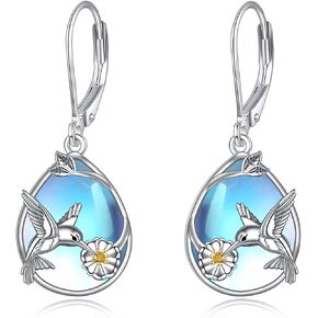 CRMAD Hummingbird Earrings for Women Sterling Silver Larimar Leverback Dangle Earrings Jewelry for Girls (silver-Larimar Hummingbird Earrings)