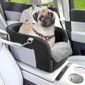 Lepark Center Console Dog Cog for Small Dog Cat Pet ، مقعد السيارة المحمولة للكلاب مع وسادة ناعمة ، أحزمة قابلة للتعديل وجيوب التخزين - سلامة السفر (أسود)