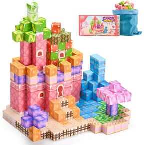 Magnetic Blocks-100PCS Magnetic Building Blocks Castle,STEM Sensory Toys for Toddler,Christmas Birthday Gifts for Kids 4 5 6 7 8 Year Olds