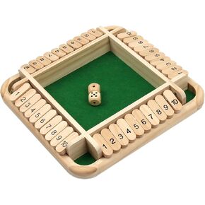 Shut The Box Game, Wooden 2-4 Player Dice Game with 10 Numbers, Tabletop Game with Rounded Corners, for Adults and Kids, Classic Tabletop Dice Game