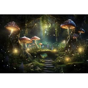 Magical Forest Aquarium Background Flourishing Mushrooms Lush Forest Enchanted Forest with Little Magical Creatures Sparkling Mushrooms Terrarium Background Magical World Decor Vinyl 36x24in