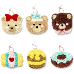 msamiagfn Punch Needle Kit for Beginners, Punch Needle Kits Adults Beginner, Coaster/Ornament/Refrigerator Decoration Embroidery Kit(Lucky Bear, 6 Pack)