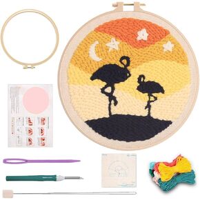 Zheeyee 1 Pack Punch Needle Embroidery Starter Kits Include for Adults, Punch Needle Set with Flower Pattern, Embroidery Hoops, Yarns, Instructions for Punch Needle, PUNCH-1SET-07-0306