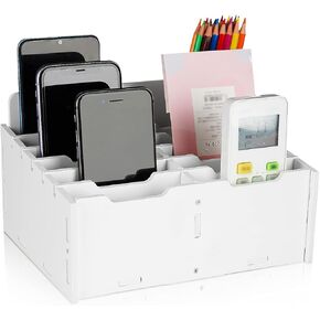 Wooden 12-Compartment Desktop Organizer Multifunctional Storage Box Desk Supplies for Cell Phones Holder White (12-Grid)
