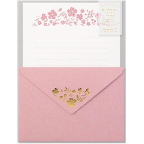 Midori 86506006 Letter Set, Foil Stamped Envelopes, Small Floral Pattern
