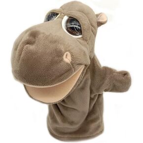 Plush Hippo Hand Puppets Animal Toys for Imaginative Pretend Play Storytelling Mouth Open Puppet Gray