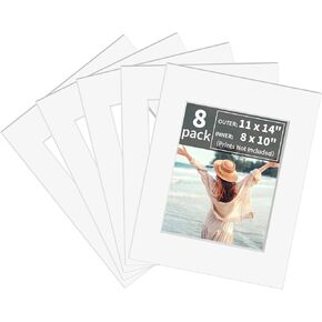 Picture Frame Mats, 11x14 Matted to 8x10, Set of 8, White