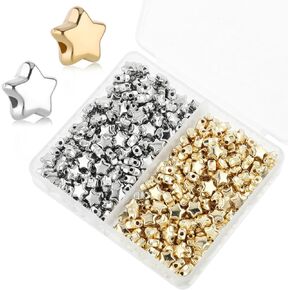 Teaaha 400 Pcs Star Shape Spacer Beads 6mm Star Beads for Crafts Large Hole Bead Star Buttons Star Spacer Bracelets Charm for DIY Bracelet Necklace Jewelry Crafts Making (6mm, Gold Silver)
