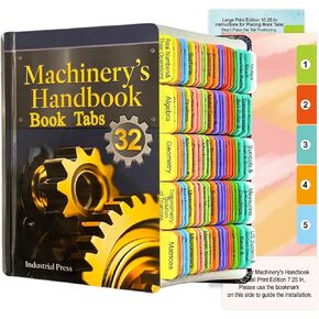 Index Tabs for Machinery's Handbook 32nd Edition, 112 Color Coded Clear PVC Laminated Tabs, Repositionable, Alignment Card for Easy Application Large Small Size Handbook(Book not Included)