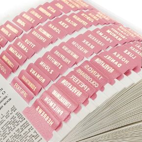 Leather Bible Tabs, DILIBRA Bible Tab for Men and Women, 100 Bible Index Book Tabs in Total, 73 Bible Tabs for Old and New Testament, Additional 27 Blank Tabs - Easy to Read(Pink)