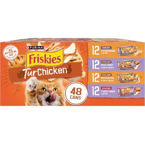 Purina Friskies Wet Cat Food Gravy Variety Pack, TurChicken Extra Gravy Chunky, Meaty Bits and Prime Filets - 48 ct. Can