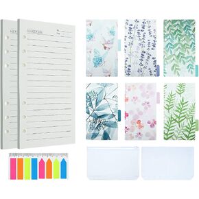 A6 Refill Paper set, 6 Plastic Binder inserts, 2 A6 Lined Refill Paper, 2 Binder Pockets, 160 Index Tabs,6 Holes Refillable Paper for Planner Organizer Notebook Journal (Mori Series)