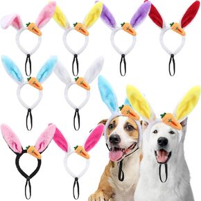 XunYee 8 Pcs Easter Dog Headbands Bunny Ears Headbands Cute Carrot Rabbit Ears Adjustable Pet Headwear Accessories for Easter Party Favors Dog Cat Puppy