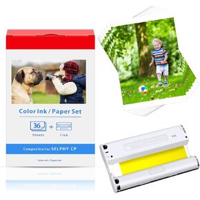 Compatible for Canon Selphy CP1300 Ink and Paper KP-36in KP36in 1 Ink Cartridge 36 Sheets 4x6 Photo Paper Compatible with Selphy CP CP1500 CP1200 CP1000 CP910 CP810 CP760 CP770 CP780 Printer