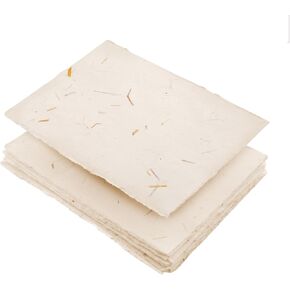 Wanderings A4 Handmade Straw White Deckle Edge Paper - 8.25x11.7" - Pack of 50 - Watercolor/Mixed Media Cotton Sheets - Paintings, Drawings, Letters, Stationery - Thick 150 GSM