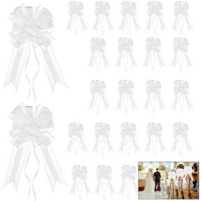 Riceshoot 24 Pcs Wedding Pew Bows with Yarn, Wedding Aisle Decorations for Church Chair Bench, Wedding Pull Bows for Gift Wrapping Big Bows for Bridal Shower Reception Birthday Anniversary Car Decor