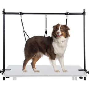 H-Shape Dog Grooming Arm with Clamp, Pet Grooming Table Arm with 3 Loop Noose, 33" Height Adjustable and 38" - 50" Width Adjustable for Small/Medium/Large Dogs