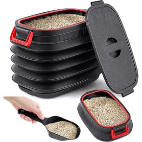 Portable Litter Storage Container with 1 Shovel Leakproof Multi Purpose Sealable Retractable Bucket with Airtight Lids Handle Leakproof Telescopic Cat Litter Container with Wheels for Bin