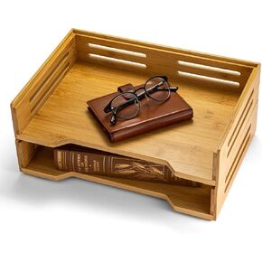 Achieva Bamboo Stackable Side Load Letter Tray, 2pk (71004)