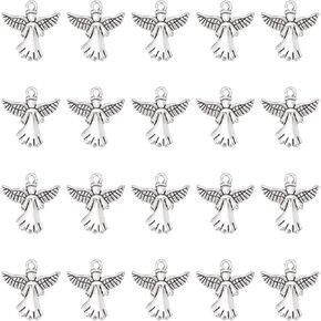 SUNNYCLUE 1 Box 40Pcs Angel Charms Guardian Angel Charm Bulk Tibetan Style Alloy Wings Double Sided Charms for Jewelry Making Charms Christmas Earrings Necklace Bracelet Supplies Craft Antique Silver