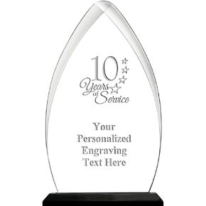 10 Years of Service Acrylic Award, 6.75" H Personalized Years of Service Award with Custom Engraving Prime