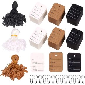 Keadic 1700Pcs Pre-Printed Clothing Price Tag and Hang Tag String with Black Metal Gourd Safety Pins Set, Perforated Garment Coupon Tag and Nylon Loop Fastener Hook Ties for Clothes Retail Store