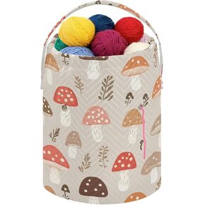 Fustylead Cute Angora Cat and Purple Paw Prints on Purple Yarn Crochet Tote Basket, Large Knitting Drawstring Organizer Yarn Storage Bag for Crocheting Project, Sewing Supplies, Yarn Balls, Needles