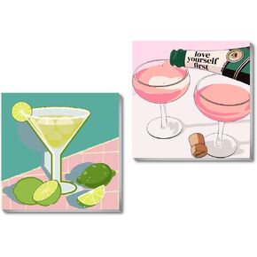 2 حزمة مؤطرة عصير الفاكهة DIY الطلاء من أرقام أرقام للمبتدئين ، كوكتيل عتيق الطلاء سهلة بالرقم مع قماش ، فنون الطلاء الأكريليك والحرف للبالغين للديكور 8x8inch